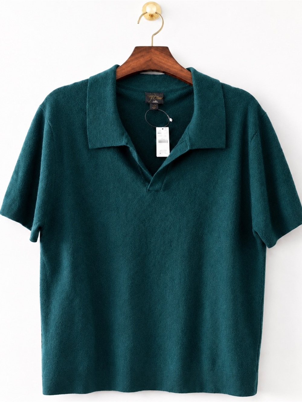 NWT J.CREW CASHMERE SHORT-SLEEVE JOHNNY-COLLAR SWEATER POLO SZ L - Picture 2 of 5